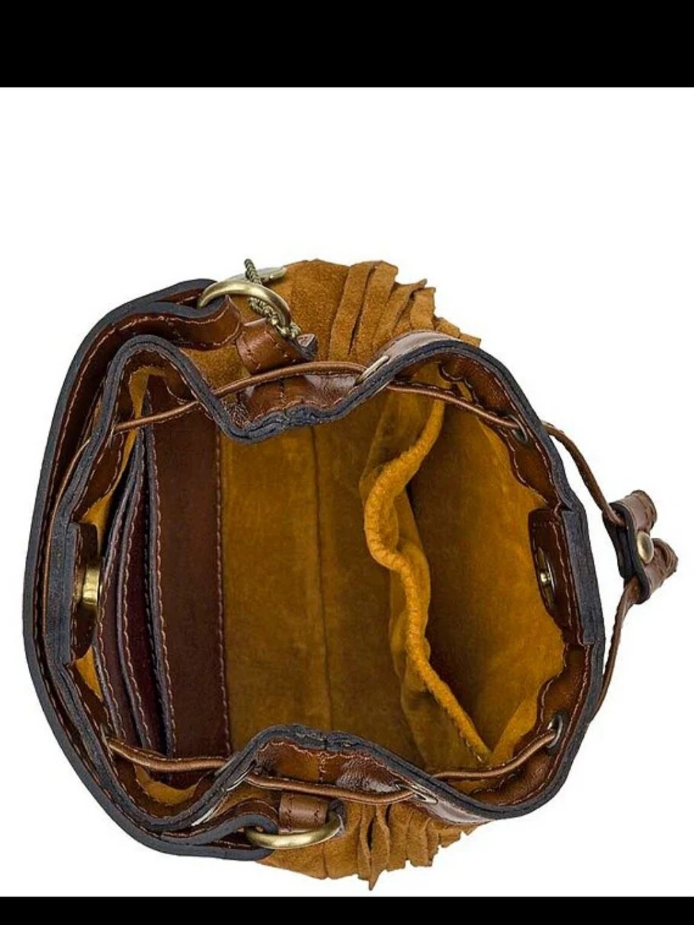 Patricia Nash Brown Suede Fringe Drawstring Mini Hobo And Crossbody Bag - Picture 4 of 14
